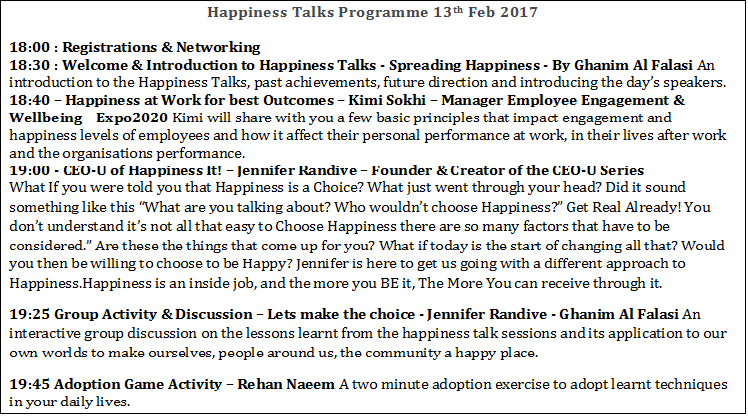 Happiness Talks - Spreading Happiness on 13th February 2017