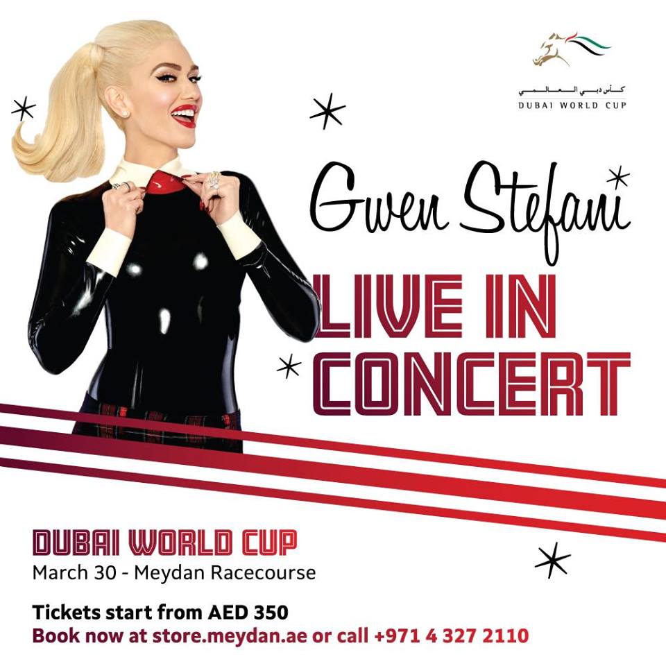 Gwen Stefani to perform @ Dubai World Cup on 30th March 2019
