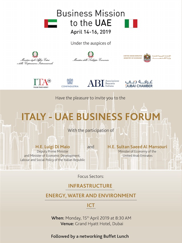Italy’s Deputy Prime Minister Leading a Delegation to the UAE to Discuss Business Opportunities in Infrastructure, Energy and ITC 